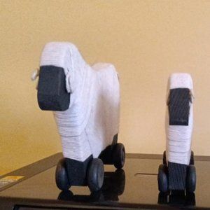 Three Wooden Sheep on Wheels
